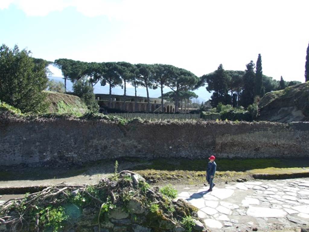 II.5.4 Pompeii. March 2009. Looking south towards wall on Via dell’Abbondanza.