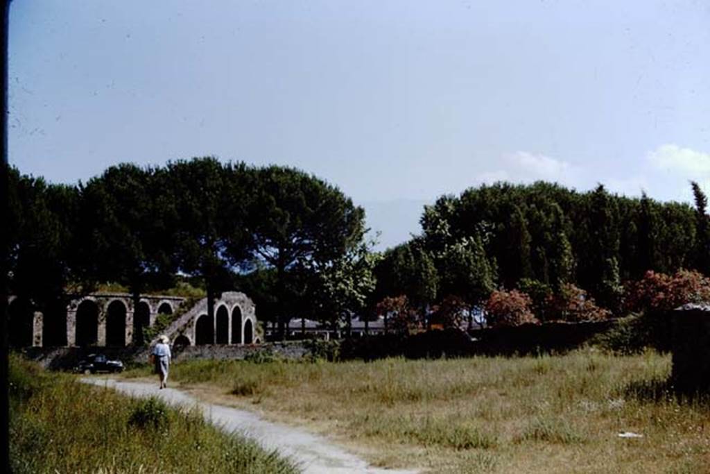 II.5 Pompeii. 1966. Looking south towards ampitheatre, and the south-west corner. Photo by Stanley A. Jashemski.
Source: The Wilhelmina and Stanley A. Jashemski archive in the University of Maryland Library, Special Collections (See collection page) and made available under the Creative Commons Attribution-Non Commercial License v.4. See Licence and use details.
J66f0287