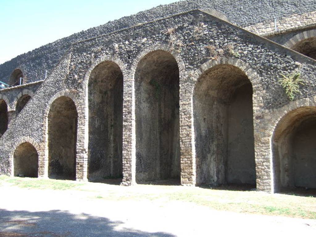 II.6 Pompeii. September 2005. Amphitheatre, central west side double staircase.
