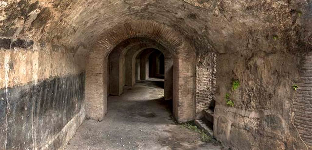 II.6 Pompeii. May 2017. East corridor under Amphitheatre, looking south-east from north entrance corridor. Photo courtesy of John Puffer.