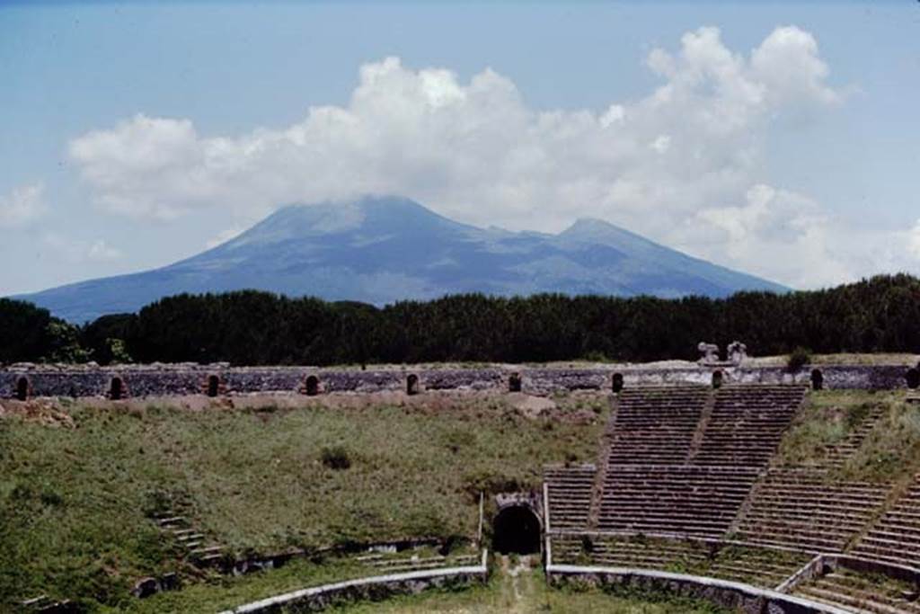 II.6 Pompeii, 1968. Looking north across ampitheatre towards Vesuvius. Photo by Stanley A. Jashemski.
Source: The Wilhelmina and Stanley A. Jashemski archive in the University of Maryland Library, Special Collections (See collection page) and made available under the Creative Commons Attribution-Non Commercial License v.4. See Licence and use details.
J68f0113