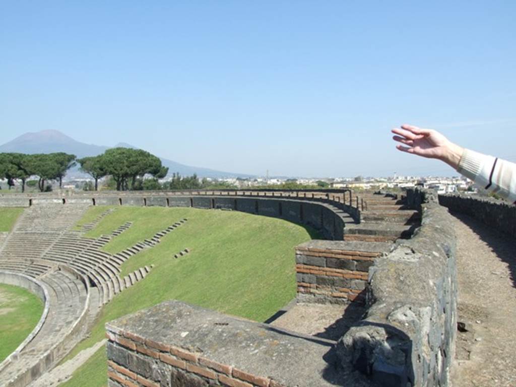 II.6 Pompeii. March 2009. Looking along east side of upper level, from the passage running along the outside of the boxes of the Amphitheatre.