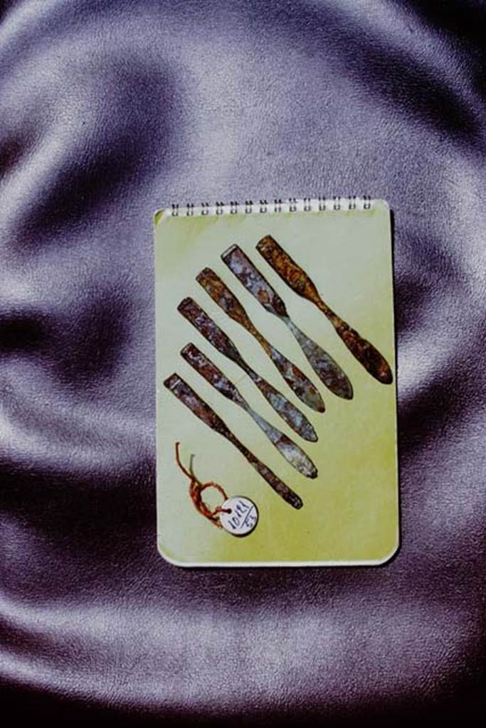 II.8.6 Pompeii. 1972. Medical instruments found near triclinium in 1953, by the original 1953-54 excavators. (Pompeii inv. no: 10121, dated 53). Photo by Stanley A. Jashemski.
Source: The Wilhelmina and Stanley A. Jashemski archive in the University of Maryland Library, Special Collections (See collection page) and made available under the Creative Commons Attribution-Non Commercial License v.4. See Licence and use details. J72f0319