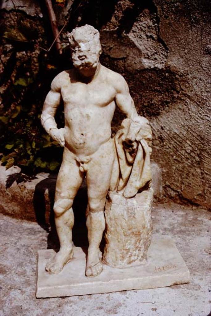 II.8.6 Pompeii. 1972. Marble statuette of Hercules found near the lararium. Photo by Stanley A. Jashemski.
Source: The Wilhelmina and Stanley A. Jashemski archive in the University of Maryland Library, Special Collections (See collection page) and made available under the Creative Commons Attribution-Non Commercial License v.4. See Licence and use details. J72f0306