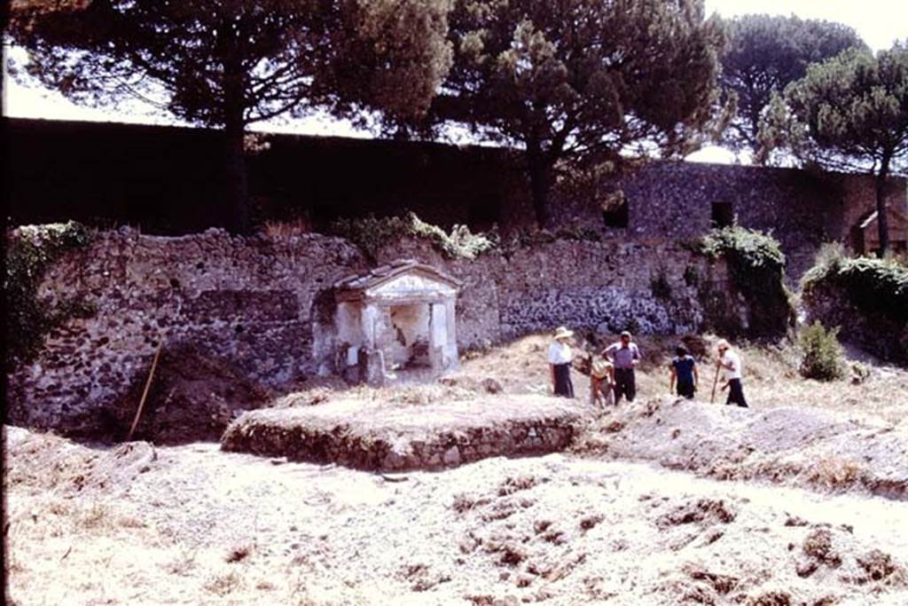 II.8.6 Pompeii. 1972. Looking towards the garden east wall during excavations. At the rear is the higher wall of the Palaestra. Photo by Stanley A. Jashemski.
Source: The Wilhelmina and Stanley A. Jashemski archive in the University of Maryland Library, Special Collections (See collection page) and made available under the Creative Commons Attribution-Non Commercial License v.4. See Licence and use details. J72f0161
