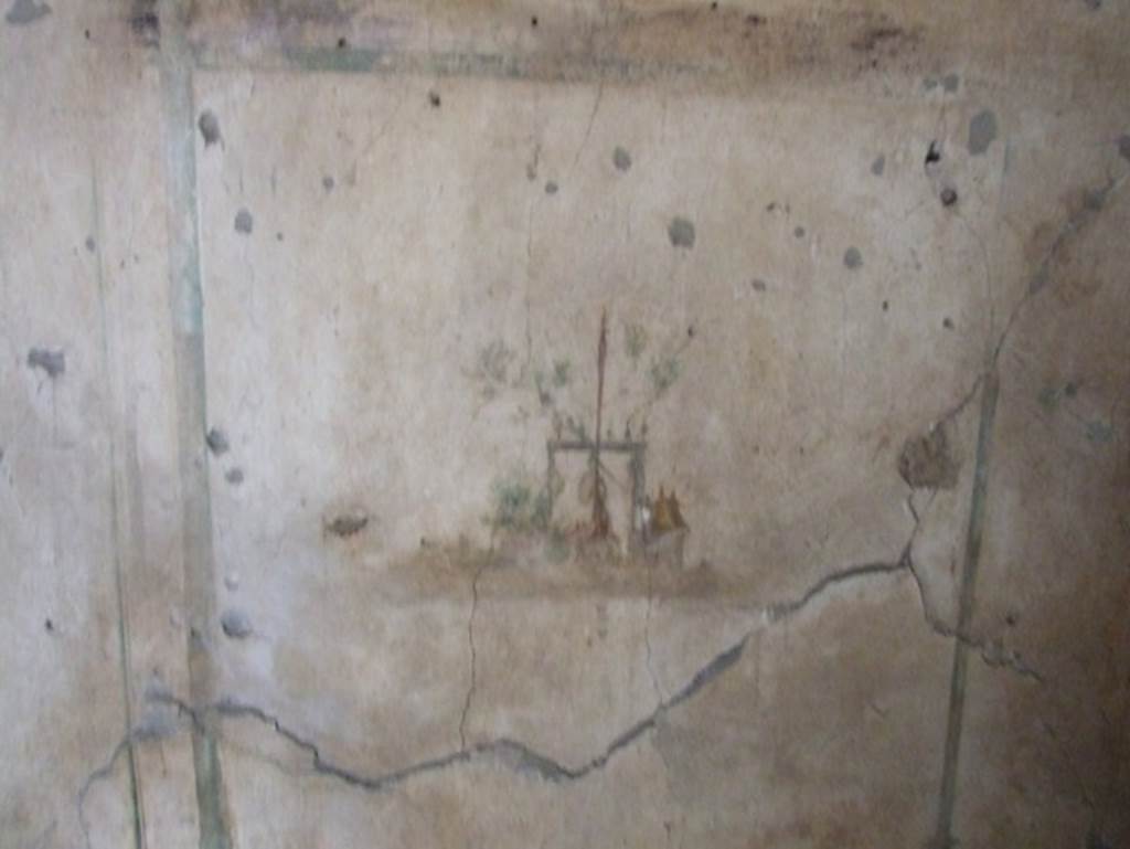 II.9.1 Pompeii. December 2007. Detail of painting on west wall in room 5 with large window on south side behind atrium.
