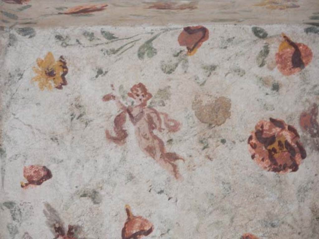 II.9.4, Pompeii. May 2018. Room 6, detail from floral lararium. Photo courtesy of Buzz Ferebee.