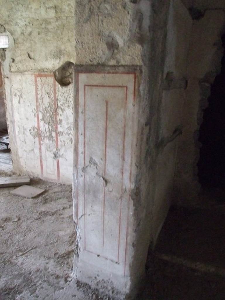 II.9.4 Pompeii. December 2007. Room 5, dividing south wall between room 5, on left, and atrium, room 2, on right.