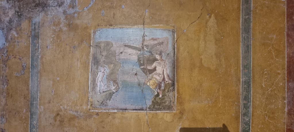II.9.4 Pompeii. December 2023.
Room 8, wall painting of Venus Pescatrice - “Venus fishing” from central panel of south wall. Photo courtesy of Miriam Colomer.