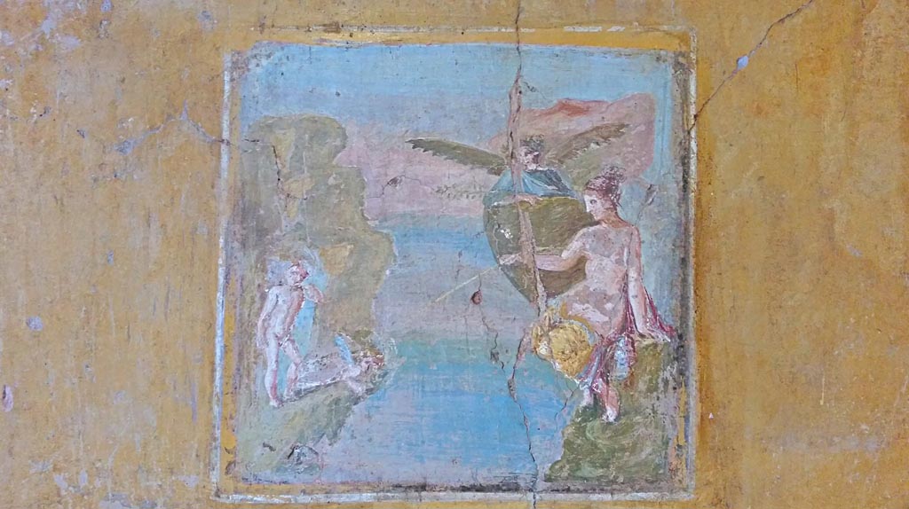 II.9.4 Pompeii. 2018.
Room 8, wall painting in central panel of south wall of Venus Pescatrice - “Venus fishing”. Photo courtesy of Giuseppe Ciaramella.