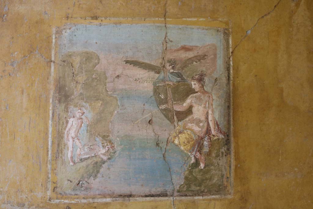 II.9.4 Pompeii. December 2018.
Room 8, wall painting in central panel of south wall of Venus Pescatrice - “Venus fishing”. Photo courtesy of Aude Durand.