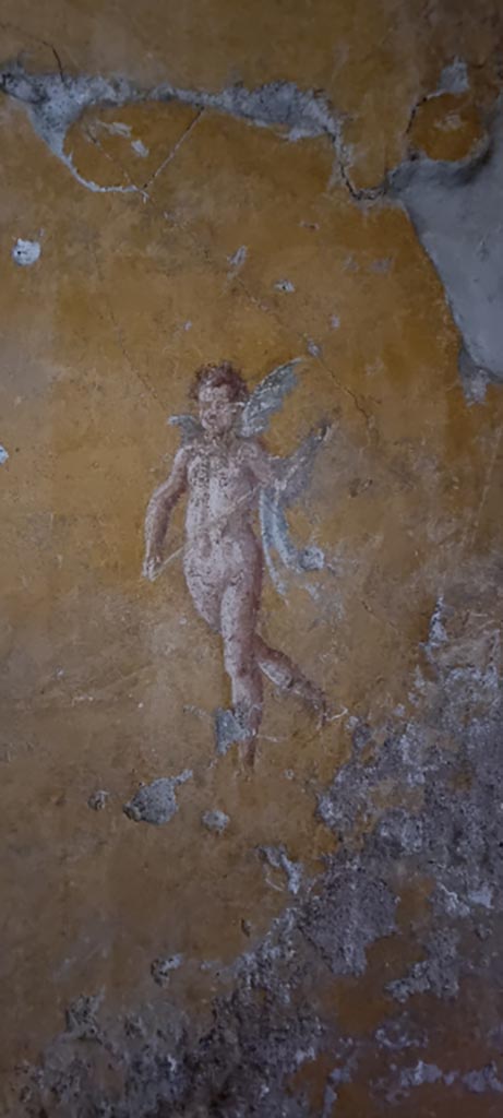 II.9.4 Pompeii. December 2023.
Room 8, north wall, painted figure from centre of panel on east side of doorway.
Photo courtesy of Miriam Colomer.