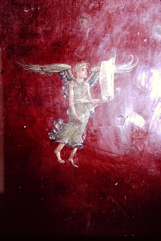 III.3.6 Pompeii. 1966.
Detail of painting of winged figure on plaster on east wall. Photo by Stanley A. Jashemski.
Source: The Wilhelmina and Stanley A. Jashemski archive in the University of Maryland Library, Special Collections (See collection page) and made available under the Creative Commons Attribution-Non-Commercial License v.4. See Licence and use details.
J66f0655