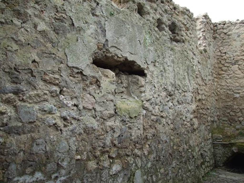 III.4.3 Pompeii. March 2009. Room 6. Kitchen and Latrine. West wall.