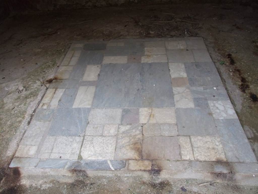 III.4.3 Pompeii. March 2009. Room 16. Triclinium floor. Emblema of coloured marble.