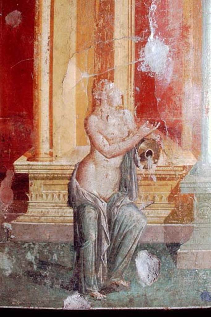 III.4.b Pompeii, 1968. Room 3, east wall of oecus. Wall painting of Sangaritide, the nymph. 
Photo by Stanley A. Jashemski.
Source: The Wilhelmina and Stanley A. Jashemski archive in the University of Maryland Library, Special Collections (See collection page) and made available under the Creative Commons Attribution-Non Commercial License v.4. See Licence and use details.
J68f0343
