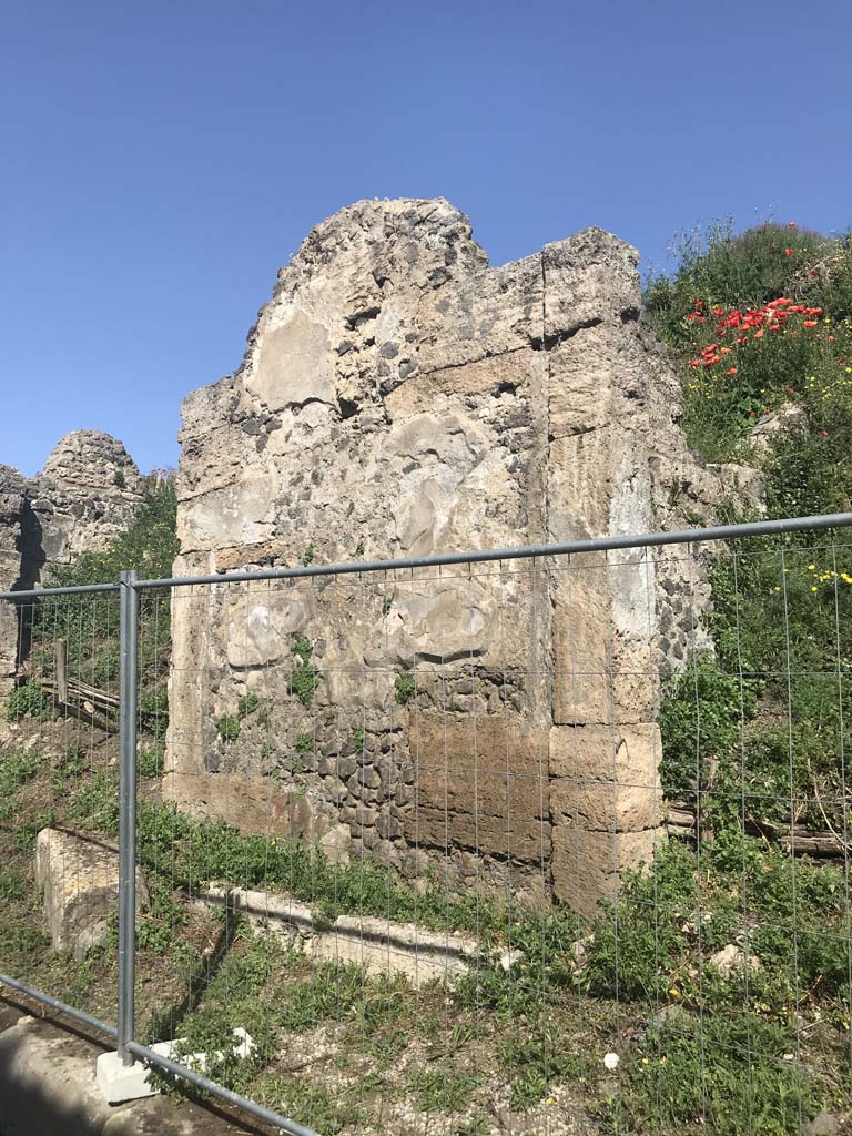 III.7.1 Pompeii. April 2019.
Front façade wall on west side of entrance doorway to House of Popidius Metellicus, on right. Photo courtesy of Rick Bauer.