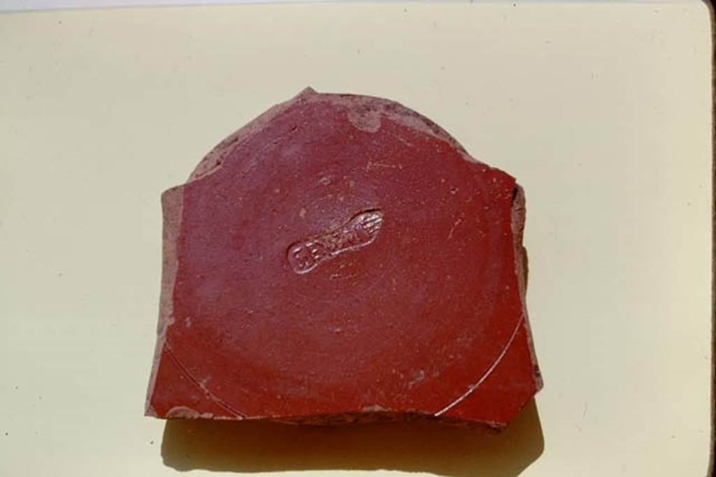 III.7 Pompeii. 1975. Fragment of Arretine ware, found near south wall. Photo by Stanley A. Jashemski.
Source: The Wilhelmina and Stanley A. Jashemski archive in the University of Maryland Library, Special Collections (See collection page) and made available under the Creative Commons Attribution-Non Commercial License v.4. See Licence and use details. J75f0731