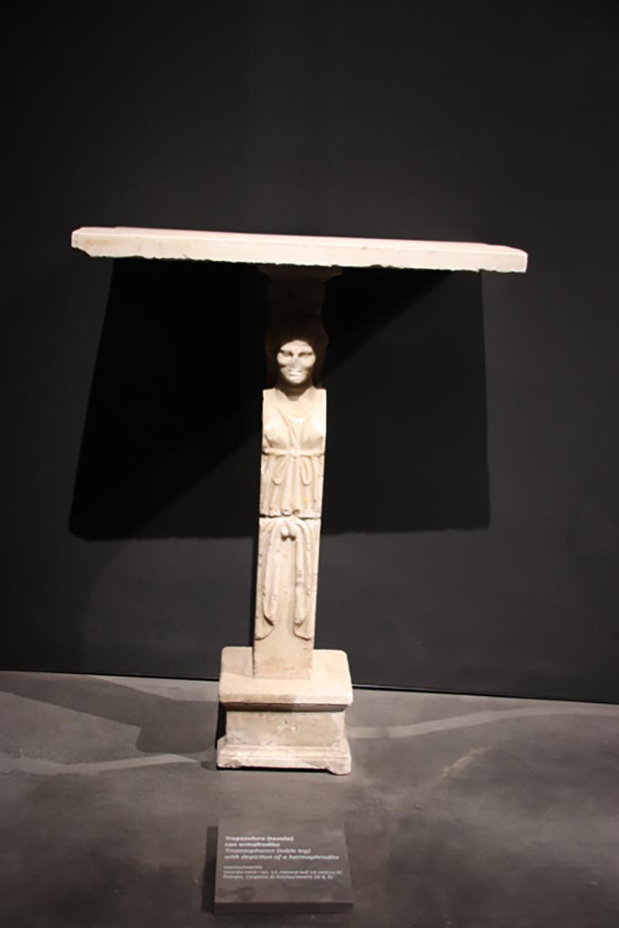 III.8.8 Pompeii. October 2022.
Marble table-leg depicting an hermaphrodite, according to NdS – found near the west wall.
Photo courtesy of Klaus Heese.