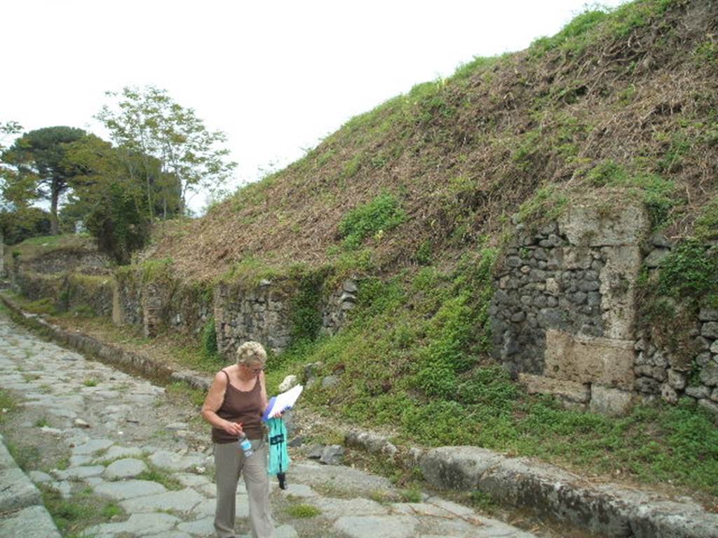 III.9.3 Pompeii. May 2005. Entrance with collapsed earth bank. Looking east on Via Nola.