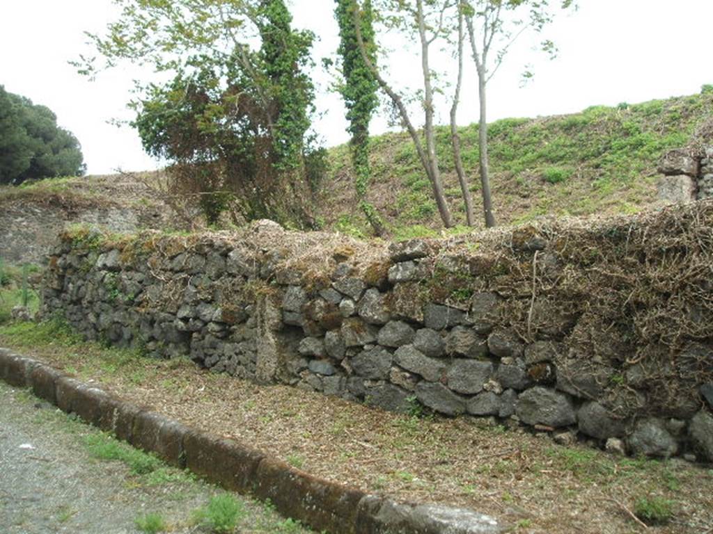 III.10.3 Pompeii. May 2005. Blocked entrance in the front wall.
It is difficult to reconcile the entrances in this insula with the plans as the entrances onto Via Nola have been filled in or are unexcavated.