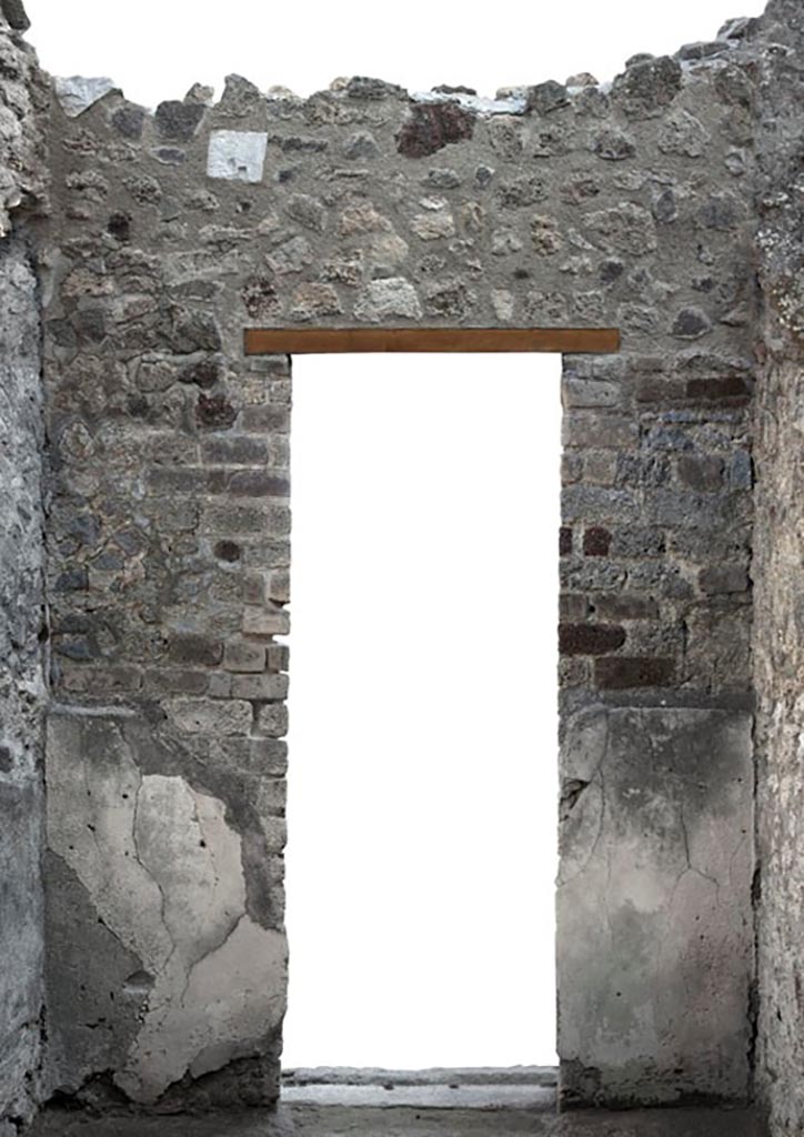 V.1.3 Pompeii. c.2012.
Room 5, east wall with doorway to atrium in north-west corner of room 2 atrium.
Photo by Hans Thorwid.
“E wall in 2012. Restored parts of the wall photographed and merge with the lower part and floor line of earlier photos from 2005-7.”
Photo and words courtesy of the Swedish Pompeii Project.
