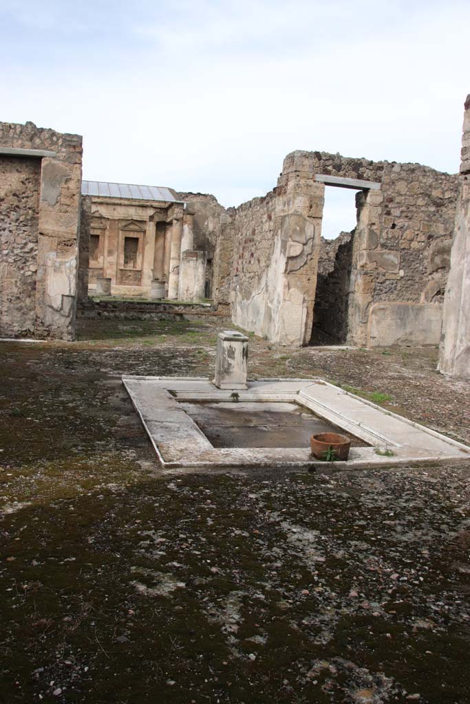 V.1.7 from 6, Pompeii. October 2020.
Room 1, looking across impluvium in atrium from doorway in V.1.6. Photo courtesy of Klaus Heese.