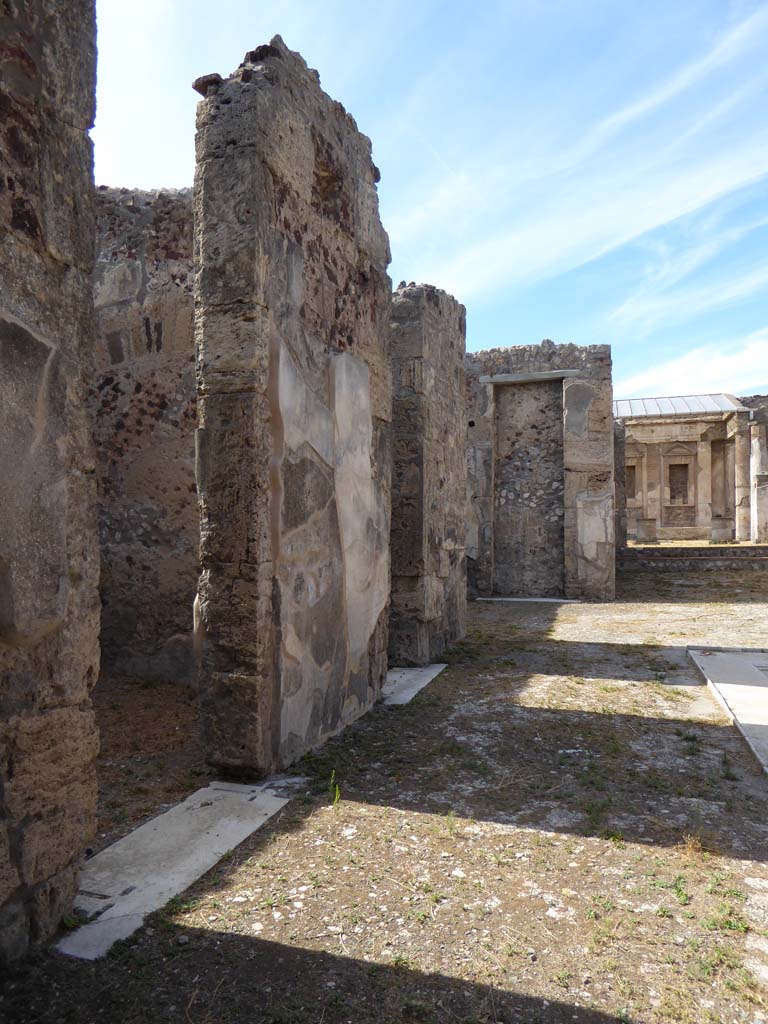 V.1.7 Pompeii. September 2017.
Looking north along west side of atrium, with doorways to rooms 5, 6, and ala 7, and tablinum, on right.
Foto Annette Haug, ERC Grant 681269 DÉCOR.
