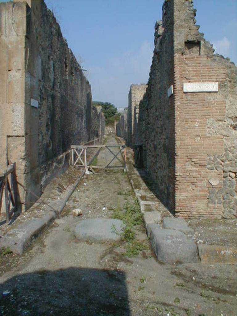 V.1.8 side wall. September 2004. Vicolo di Cecilio Giocondo, looking north. V.2.