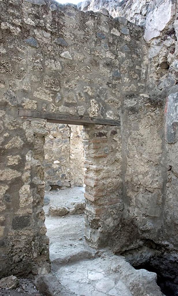 V.1.11 Pompeii. c.2005-7?
Room “z”, latrine, west wall with doorway into room “w” leading to entrance at V.1.11. Photo by Hans Thorwid.
Photo courtesy of The Swedish Pompeii Project.