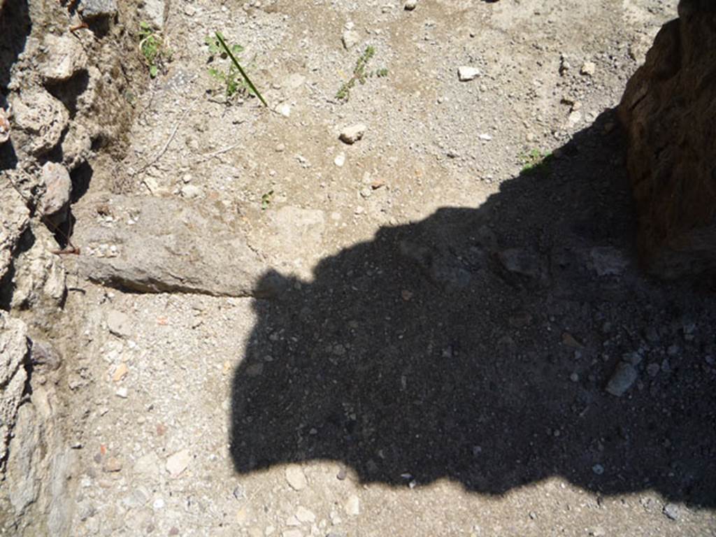 V.1.15 Pompeii. July 2008. Threshold of doorway to kitchen/latrine on east side of oven. Photo courtesy of Jared Benton.