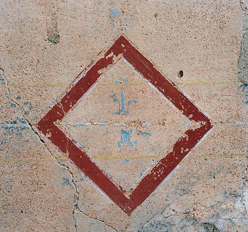 V.1.18 Pompeii. 2012.
Room “p”, oecus, detail of painted decoration on east wall. Photo by Hans Thorwid.
Photo courtesy of The Swedish Pompeii Project.