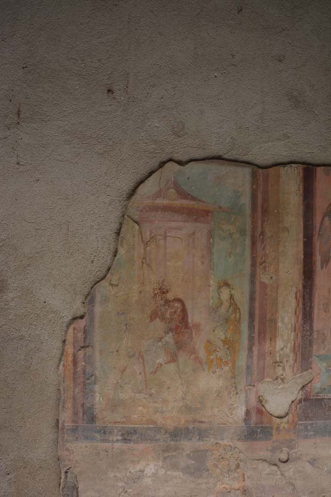 V.1.18 Pompeii. October 2019.
Exedra “y”, centre of west wall. Wall painting of The Wrestling Contest between Pan and Eros in the presence of Venus.
Foto Annette Haug, ERC Grant 681269 DÉCOR.