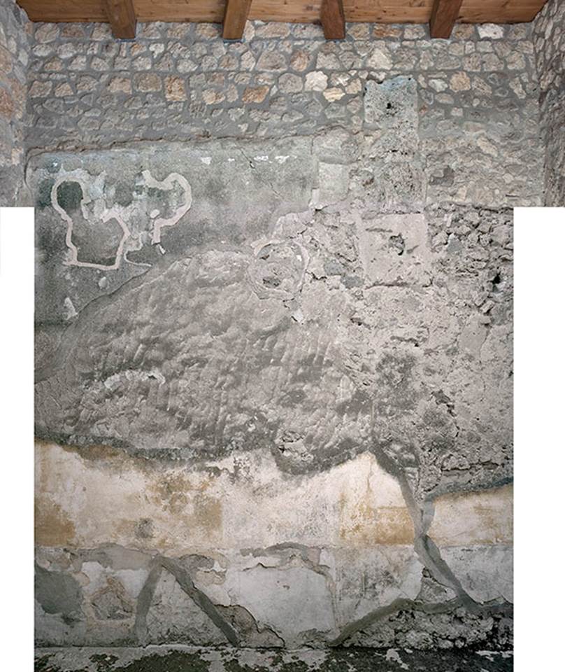 V.1.18 Pompeii.2012. Room “d”. Photo by Hans Thorwid.
“North wall in 2012. Restored parts of the wall photographed and merge with the lower part and floor line of earlier photos from 2005-07.”
Photo and words courtesy of The Swedish Pompeii Project.