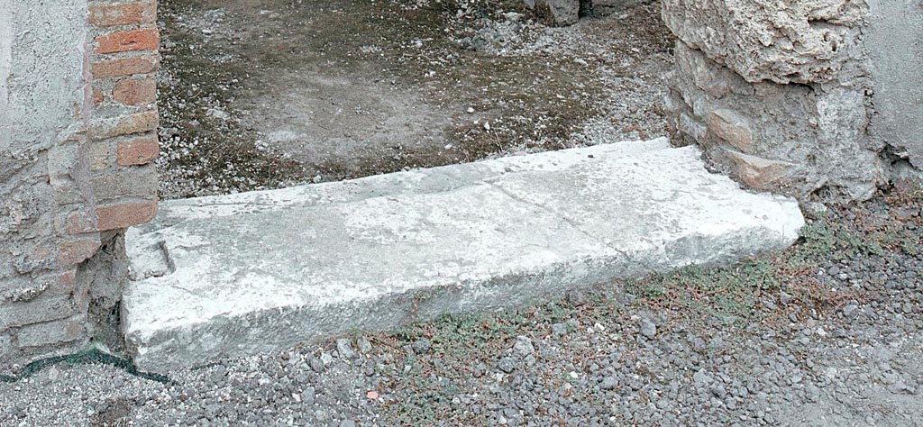 V.1.18 Pompeii. c.2005-2008. Doorway threshold at east end of corridor “h”. Photo by Hans Thorwid.
Photo courtesy of The Swedish Pompeii Project.
