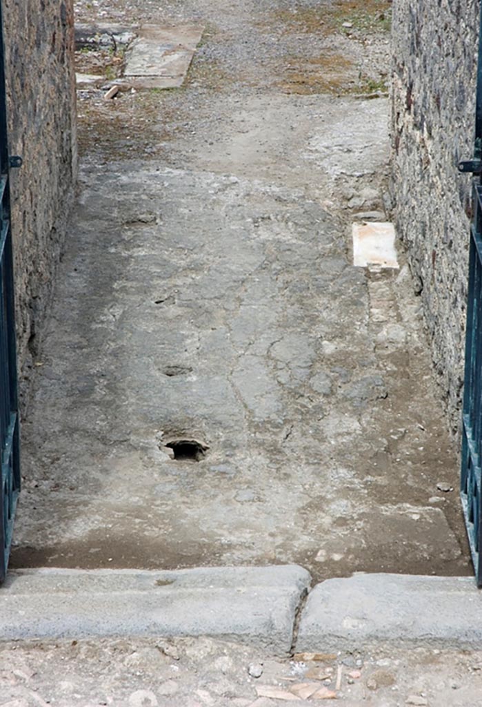 V.1.23 Pompeii.
Looking east from entrance doorway across flooring in entrance corridor/fauces “a”.
Photo by Hans Thorwid.
Photo courtesy of the Swedish Pompeii Project.