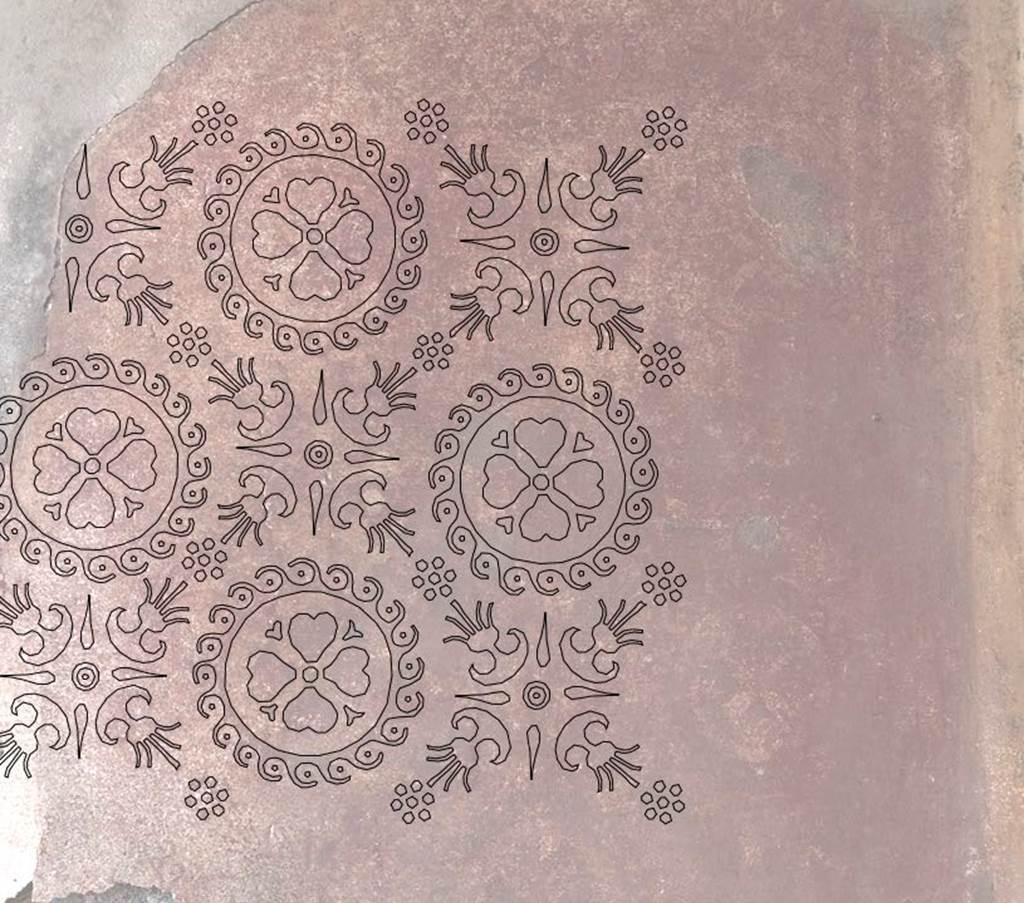 V.1.31 Pompeii. Not dated.
“Outline of decorative pattern”. Photo by Mats Holmlund.
Photo and words courtesy of The Swedish Pompeii Project.