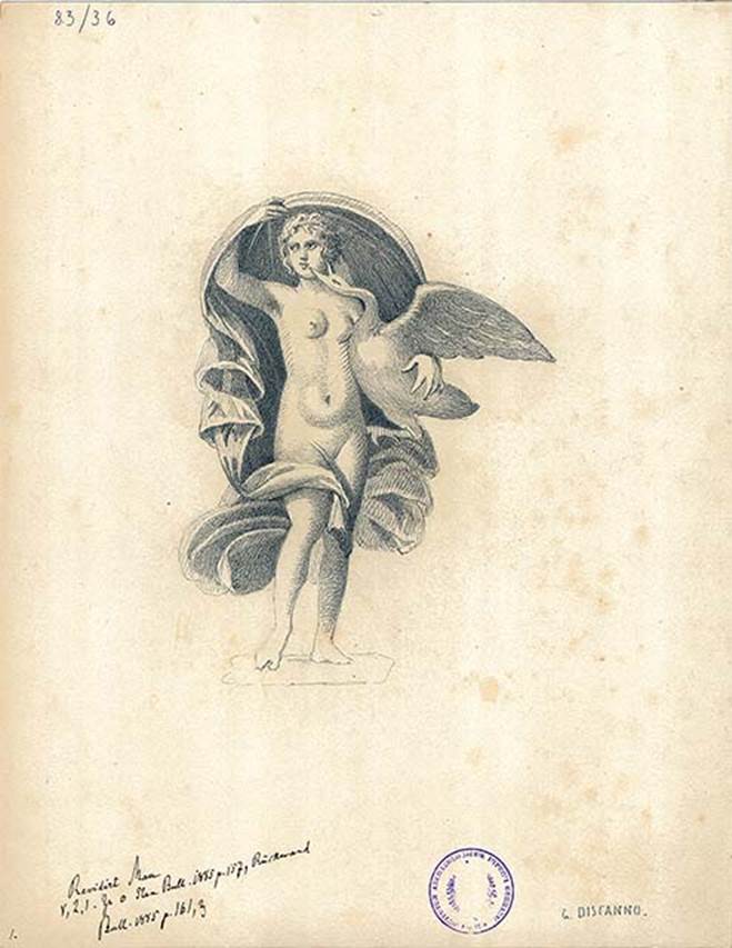 V.2.1 Pompeii. Room 8, design by G. Discanno showing Leda and the swan from the centre of the west wall.
DAIR 83.36. Photo � Deutsches Arch�ologisches Institut, Abteilung Rom, Arkiv. 
