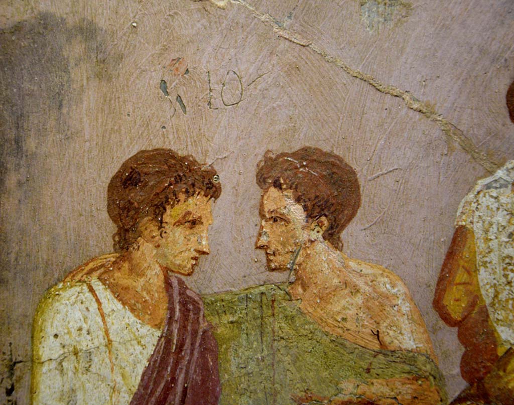 V.2.4 Pompeii. June 2017.
Room 15, detail from painting of banqueting scene from east wall of triclinium. Photo courtesy of Johannes Eber.