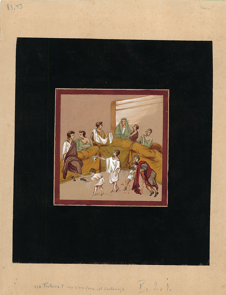 V.2.4 Pompeii. Room 15, 19th century copy of painting of banqueting scene from east wall of triclinium.
DAIR 83.43. Photo © Deutsches Archäologisches Institut, Abteilung Rom, Arkiv.