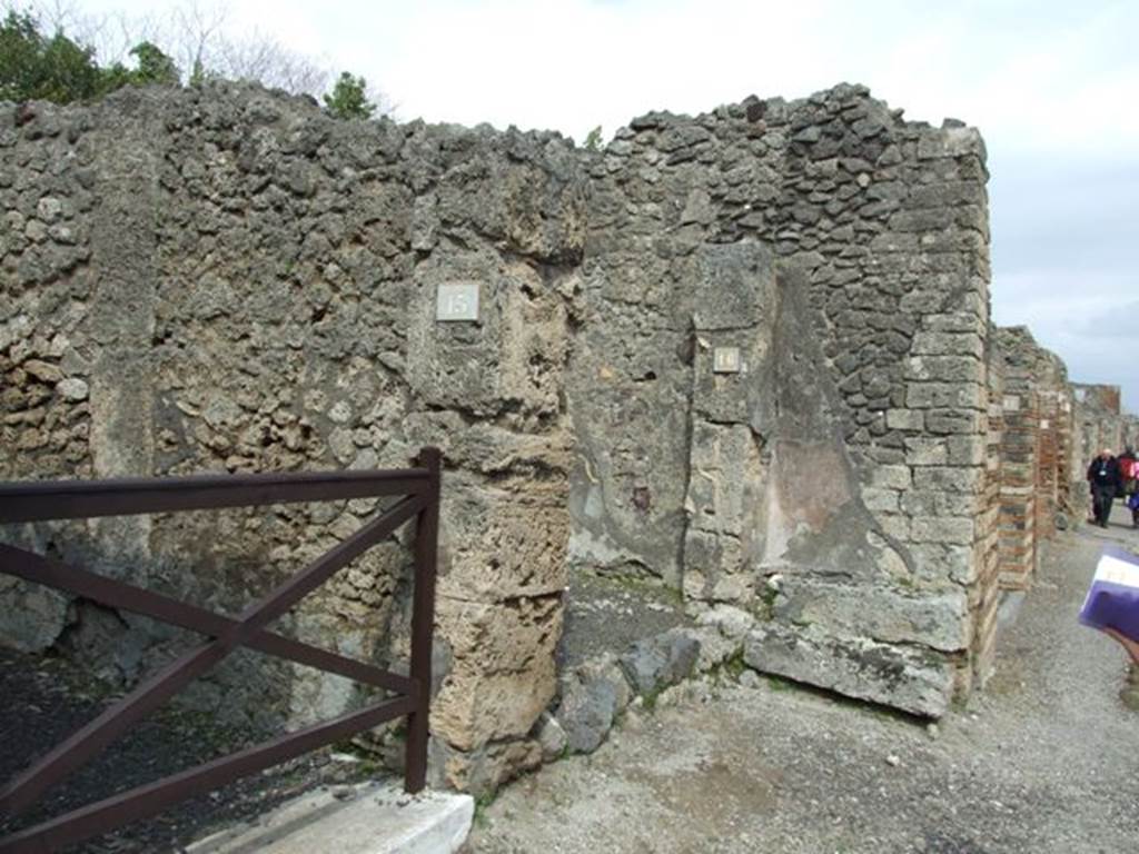 V.2.16 Pompeii. March 2009. Doorways to V.2.15 and V.2.16 on Via di Nola.