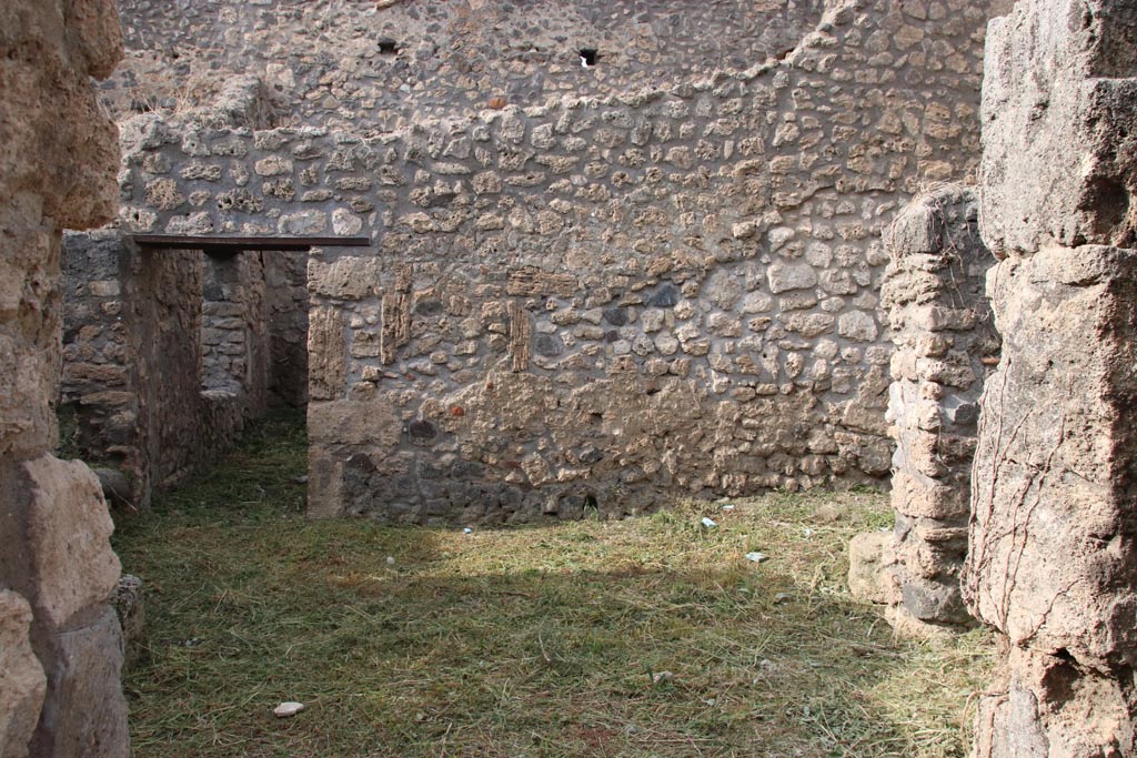 V.2.20 Pompeii. October 2022.
Looking north across light-yard towards doorway to triclinium with window overlooking garden. Photo courtesy of Klaus Heese.