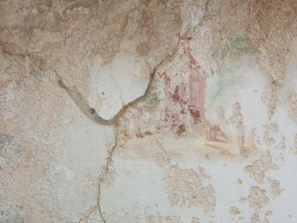 V.2.g Pompeii. May 2005. Room ‘e’, detail from central painting on north wall, showing a rural shrine.