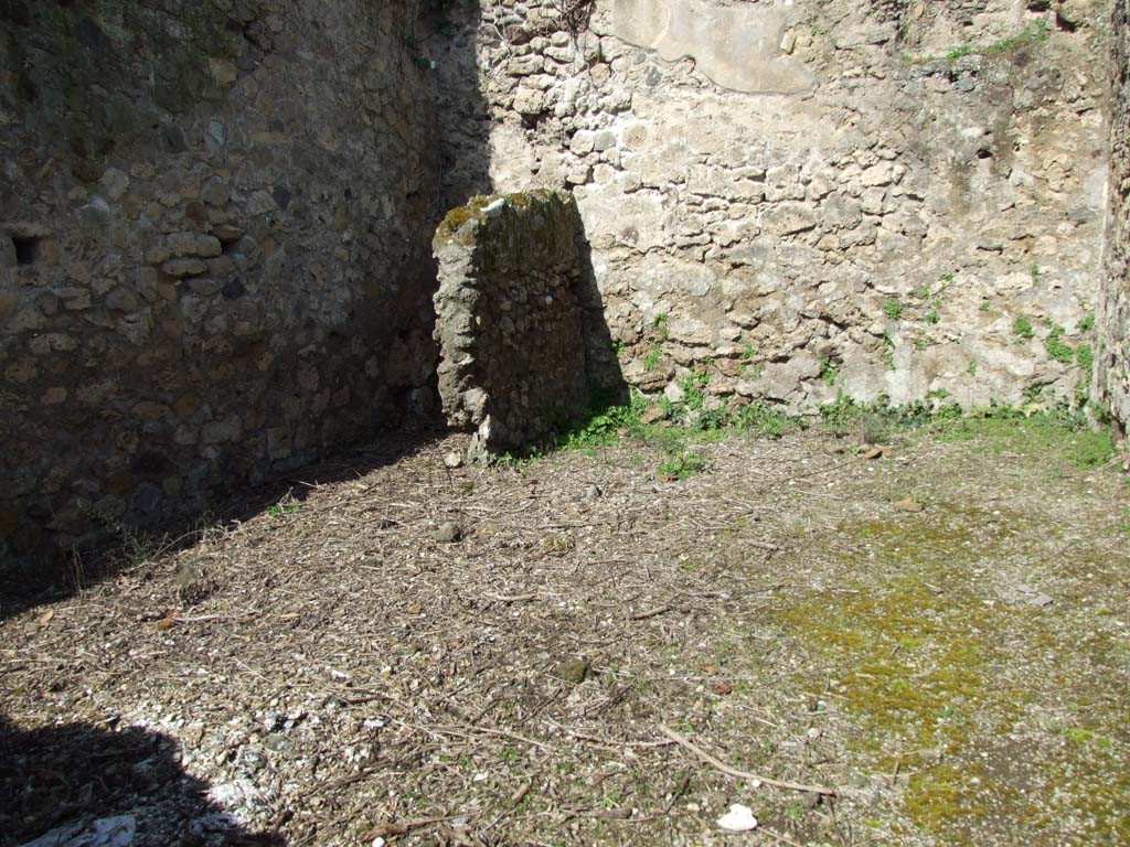 V.3.3 Pompeii. March 2009. Rear room, with remains of wall of the latrine in the north-west corner.