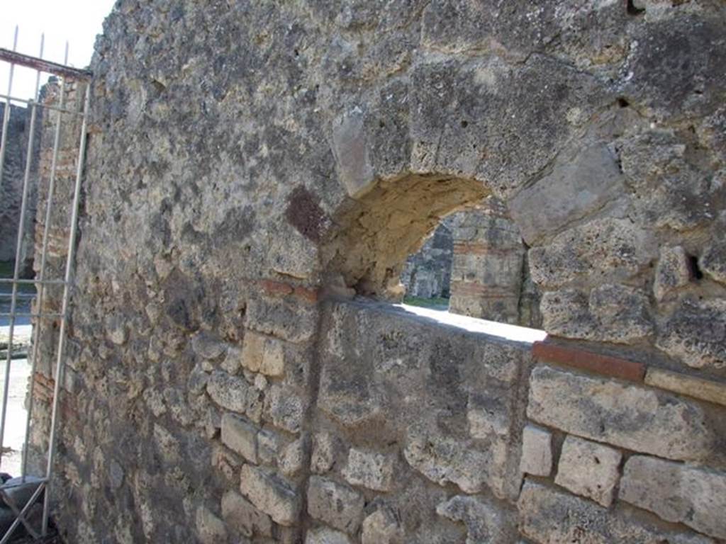 V.3.4 Pompeii. March 2009. Blocked doorway to V.3.3 in west wall of vestibule.