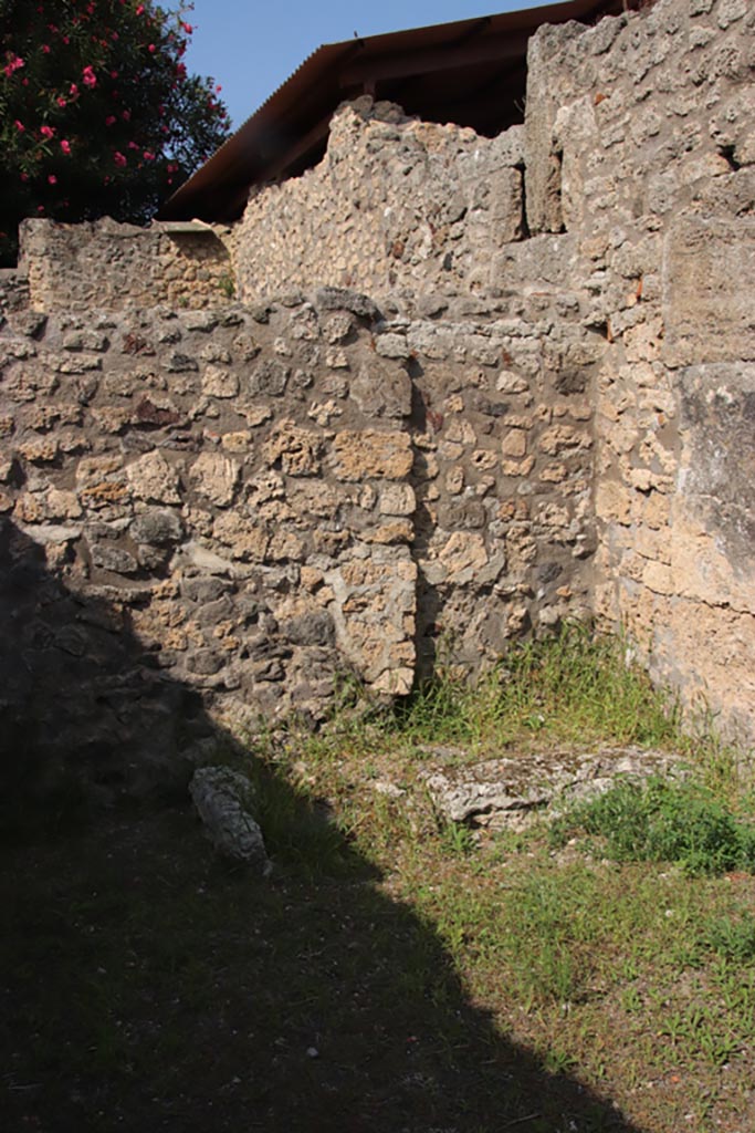 V.3.5 Pompeii. October 2023.
Base of stairs against north wall in north-east corner of shop-room. Photo courtesy of Klaus Heese.