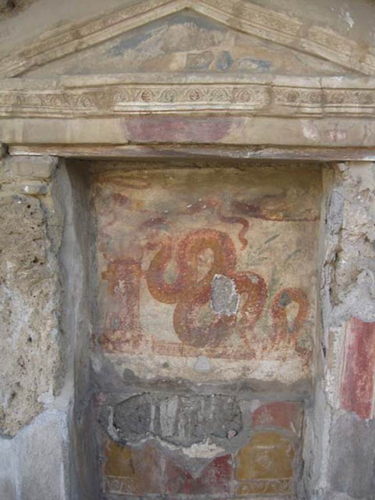 V.3.7 Pompeii. July 2012. West wall of garden area. Aedicula lararium. Photo courtesy of Sharon M. Wolf.