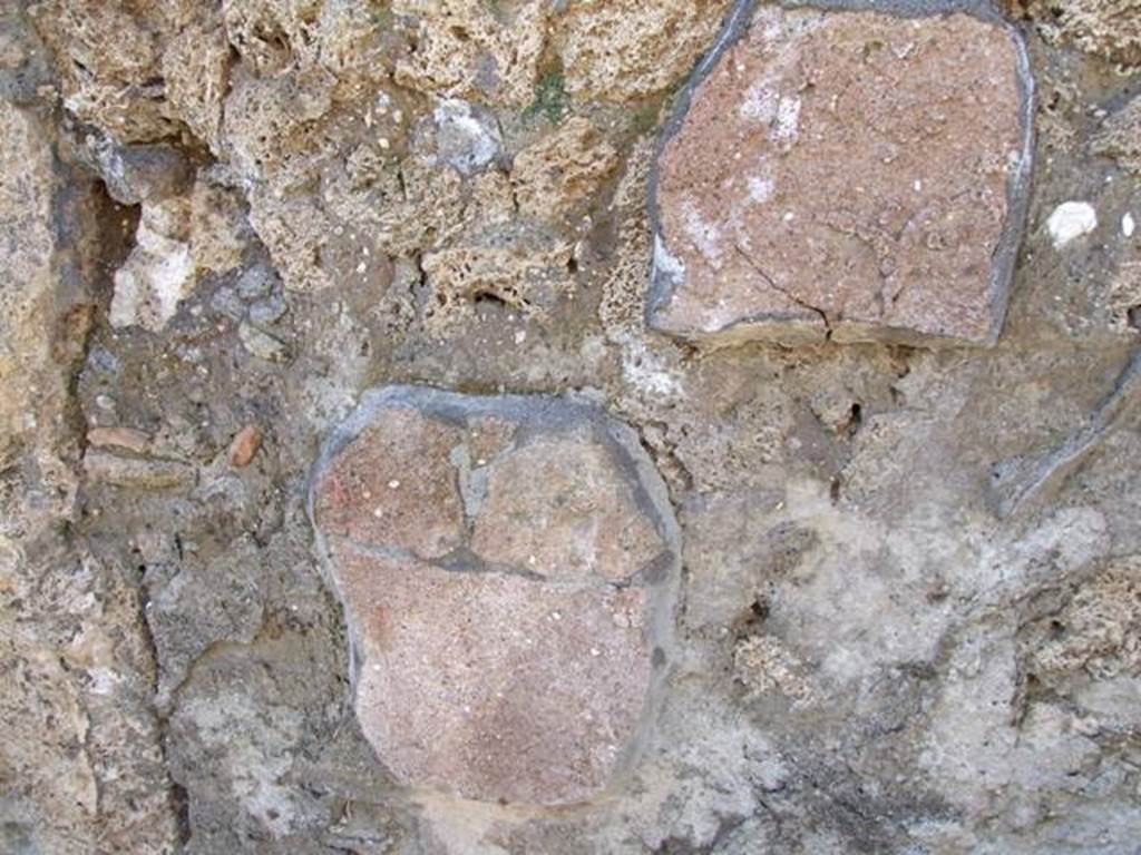 V.3.7 Pompeii. March 2009. Vestibule. Remains of painted plaster in west wall.