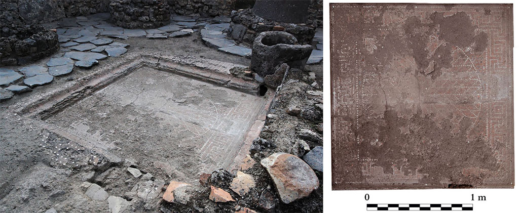Fig. 2 - Pompéi Pistrina. Impluvium transformé en bassin de lavage des grains dans la boulangerie V 3, 8.
Clichés : S. Zanella / ÉfR.