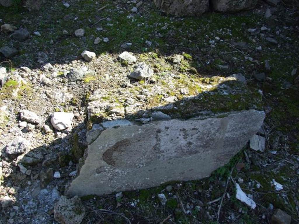 V.3.10 Pompeii. March 2009. South side of atrium, fallen plaster leaning against masonry.